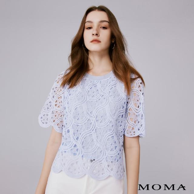 【MOMA】蕾絲圓領短袖上衣(藍色)