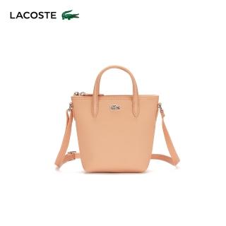 【LACOSTE】母親節首選包款-L.12.12 概念壓紋小型拉鍊手提包(橘色)