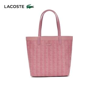 【LACOSTE】母親節首選包款-印花塗層帆布小包(粉紅色)