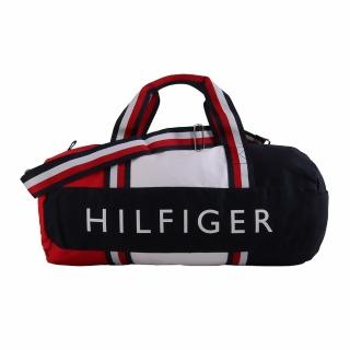 【Tommy Hilfiger】字母標誌槓條帆布兩用大旅行袋(藍x白)