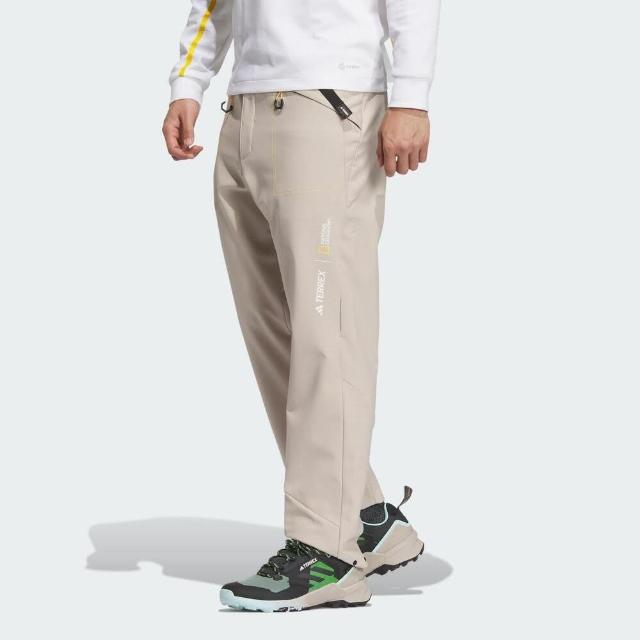 【adidas 愛迪達】NAT.GEO Pants 男 長褲 亞洲版 運動 戶外 休閒 防風 拉鍊口袋 聯名 米(IL8991)