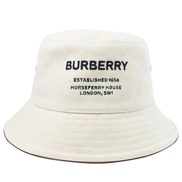 【BURBERRY 巴寶莉】英系簡約經典LOGO素雅時尚漁夫帽遮陽帽(米/咖邊)
