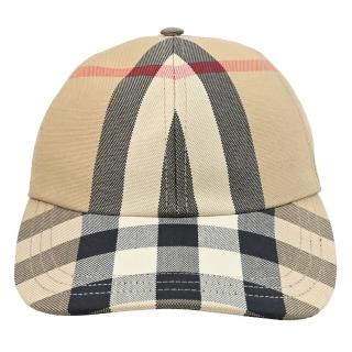 【BURBERRY 巴寶莉】英系經典格紋棉質時尚棒球帽遮陽帽(卡其)