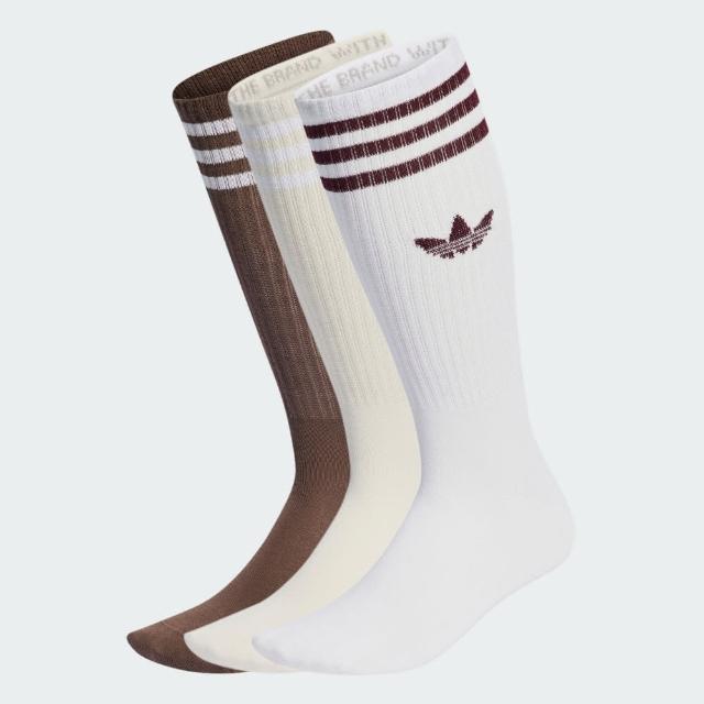 【adidas 愛迪達】襪子 中筒襪 運動襪 3雙組 三葉草 HIGH CREW SOCK 白米咖 IU2654
