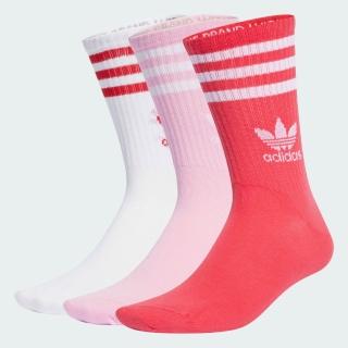 【adidas 愛迪達】襪子 中筒襪 運動襪 3雙組 三葉草 CREW SOCK 3STR 白粉紅 IU2660