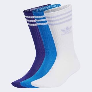 【adidas 愛迪達】襪子 中筒襪 運動襪 3雙組 三葉草 CREW SOCK 3STR 白紫藍 IU2659