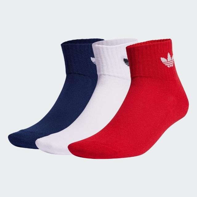【adidas 愛迪達】襪子 短襪 運動襪 3雙組 三葉草 MID ANKLE SCK 紅白藍 IU2697