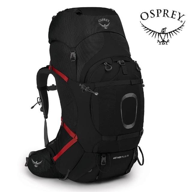 【Osprey】Aether Plus 70 登山背包 男款 黑色(健行背包  徙步旅行 登山後背包)