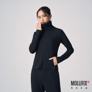 【Mollifix 瑪莉菲絲】極致修身羅紋訓練外套、訓練外套、瑜珈服、瑜珈上衣、薄外套(黑)