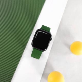 【Watchband】Apple Watch 全系列通用錶帶 蘋果手錶替用錶帶 同色扣頭及連接器 矽膠錶帶(深綠色)
