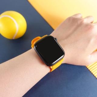 【Watchband】Apple Watch 全系列通用錶帶 蘋果手錶替用錶帶 同色扣頭及連接器 矽膠錶帶(芒果黃色)