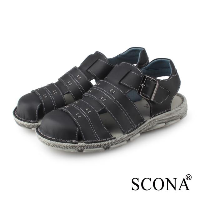 【SCONA 蘇格南】全真皮 輕量舒適休閒涼鞋(黑色 1759-1)