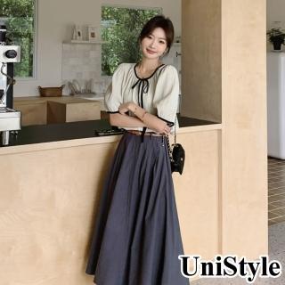 【UniStyle】2件套系帶短袖上衣半身裙 韓系泡泡袖髮式套裝 女 ZMC203-191(米白)