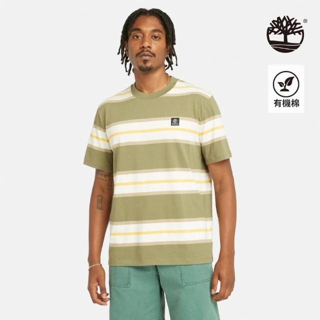 【Timberland】男款灰綠色條紋短袖T恤(A64AYB39)
