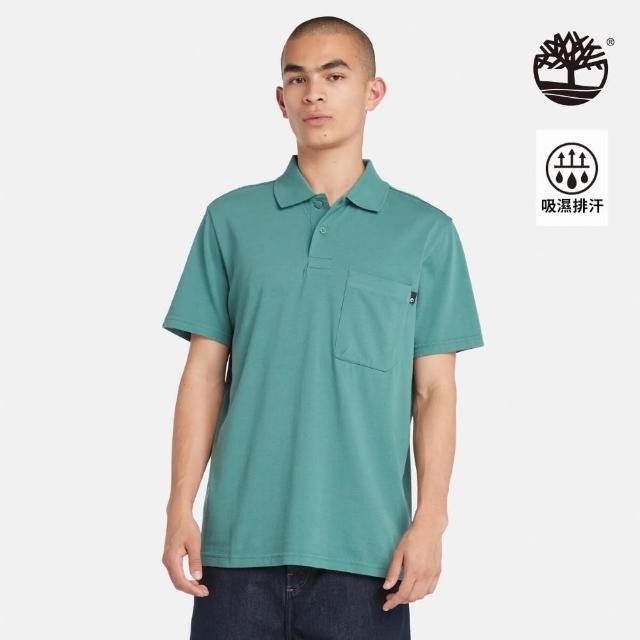 【Timberland】男款藍綠色 TimberCHILL 涼爽科技抗UV 短袖Polo衫(A6427CL6)
