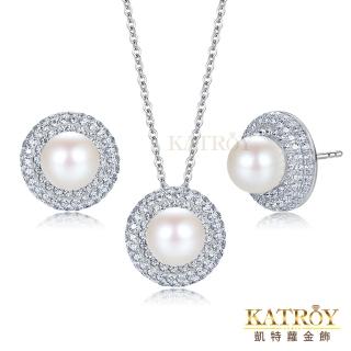 【KATROY】天然珍珠套組．母親節禮物．純銀項鍊耳環(8.0 - 8.5mm)