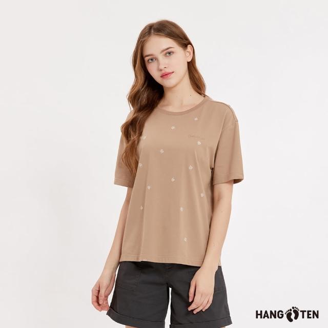 【Hang Ten】女裝-舒爽棉吸濕快乾滿版印花短袖T恤(啡杏)