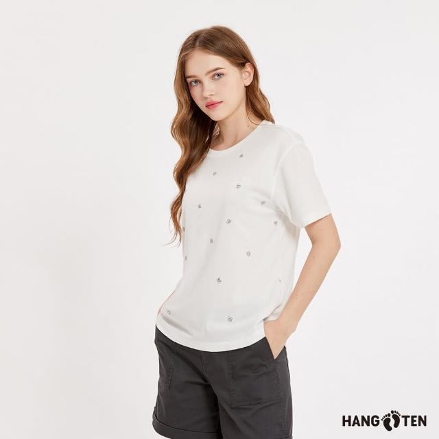 【Hang Ten】女裝-舒爽棉吸濕快乾滿版印花短袖T恤(奶白)