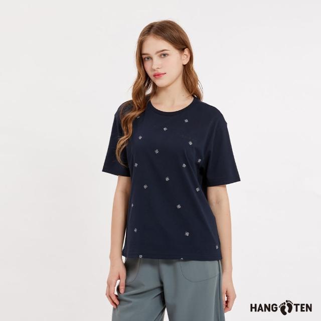 【Hang Ten】女裝-舒爽棉吸濕快乾滿版印花短袖T恤(丈青)