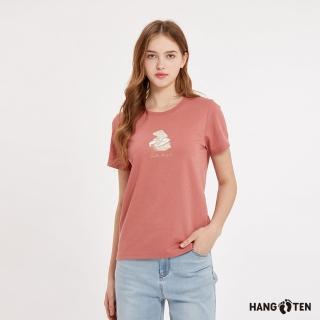 【Hang Ten】女裝-速乾棉吸濕快乾抗菌除臭加州熊印花短袖T恤(珊瑚色)