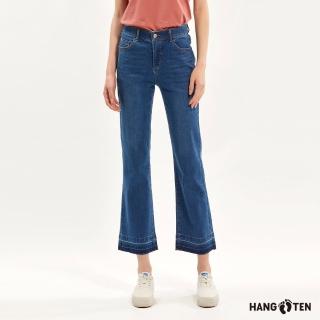 【Hang Ten】女裝-BOOTS CUT後鬆緊中腰小喇叭牛仔褲(錠藍)