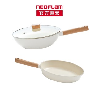 【NEOFLAM】陶瓷IH雙鍋組28cm炒鍋+28平底鍋(不挑爐具 瓦斯爐電磁爐可用)