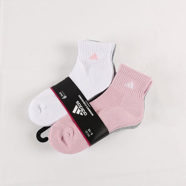 【adidas 愛迪達】襪子 六雙入 男女襪 中筒襪 長筒襪  粉色 藍色 運動襪 登山(百搭爆款/男女組合)