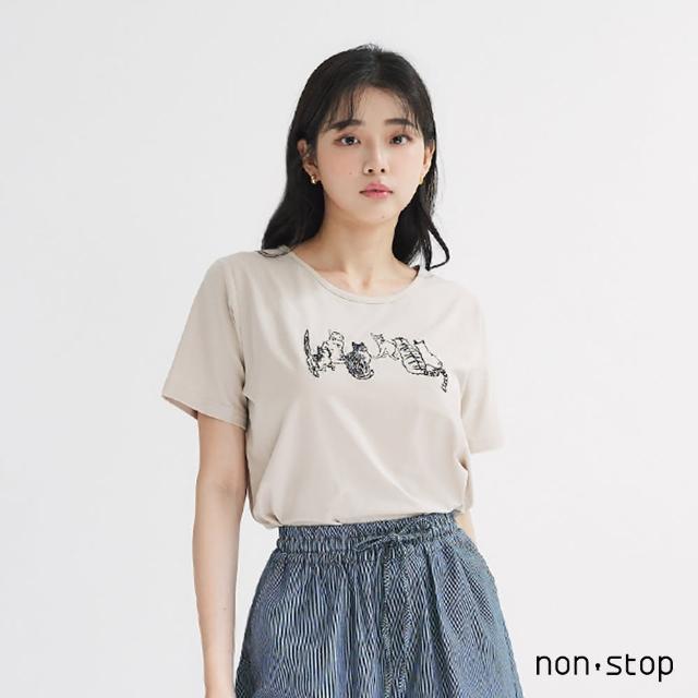 【non-stop】簡約貓咪刺繡T恤-2色