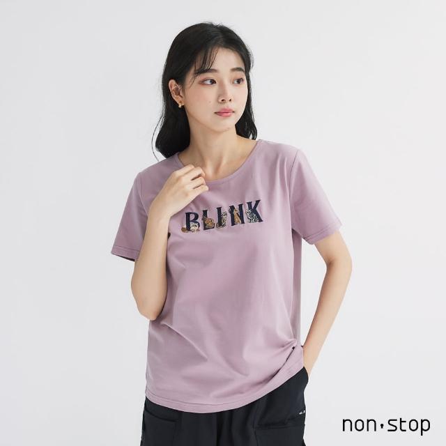 【non-stop】質感字母貓咪刺繡T恤-2色