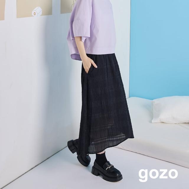 【gozo】透透織紋修身鬆緊圓裙(黑色)