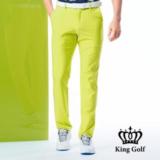 【KING GOLF】實體同步款-男款腰部線條印花素面百搭修身彈性休閒長褲/高爾夫球長褲(綠色)