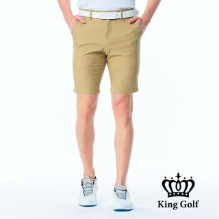 【KING GOLF】實體同步款-男款素面百搭修身彈性休閒短褲/高爾夫球短褲(卡其)