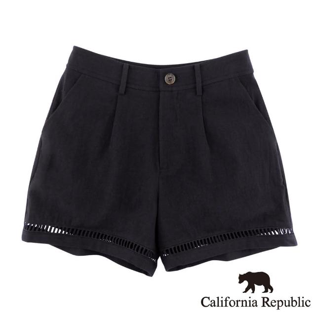 【California Republic】小熊素面抓摺鏤空設計短褲(女版)
