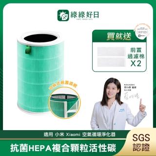 【綠綠好日】適用 小米 Xiaomi 空氣循環淨化器(HEPA抗菌 RFID濾芯 複合活性碳濾網 前置過濾棉*2)
