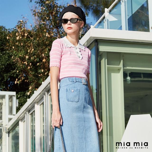 【mia mia】粉條紋短袖針織衫