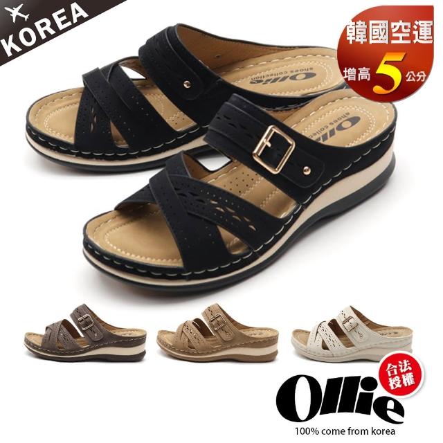 【OLLIE】韓國空運。愜意夏天交叉5CM楔型涼拖鞋/版型偏小(72-1024/4色/現+預)