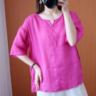 【A3】春夏款-桃紅色寬鬆上衣(涼感紗 手感柔軟舒適)