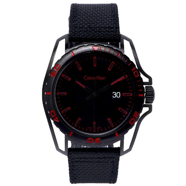 【Calvin Klein 凱文克萊】撼動世界運動型手錶-黑紅面X黑色/43mm(K5Y31ZB1)