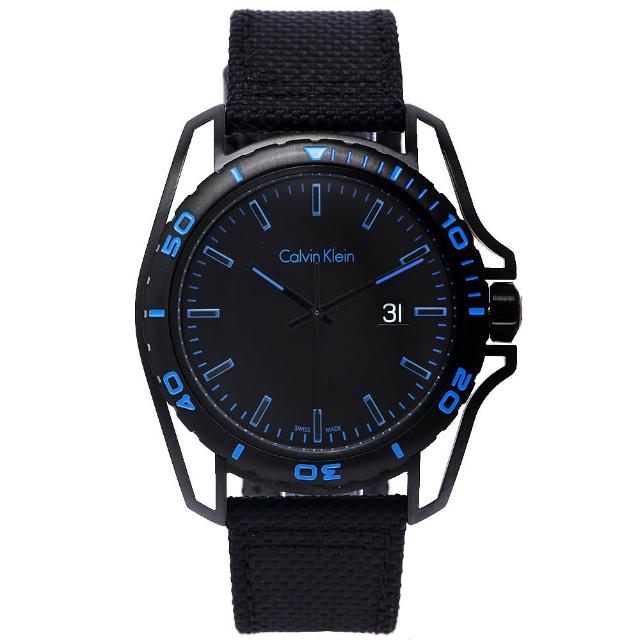 【Calvin Klein 凱文克萊】Earth 狂野撼動手錶-黑藍面x黑色/42mm(K5Y31YB1)