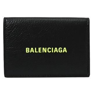 【Balenciaga 巴黎世家】簡約經典LOGO小牛皮雙面三折零錢小短夾(黑)