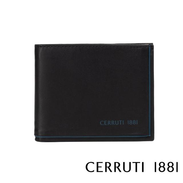 【Cerruti 1881】限量2折 義大利頂級小牛皮4卡零錢袋短夾皮夾 5420M 全新專櫃展示品(黑色 贈禮盒提袋)