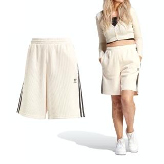 【adidas 愛迪達】Bermuda Shorts 女款 米色 亞洲 運動 休閒 華夫格 針織 寬鬆 質感 短褲 IC5450