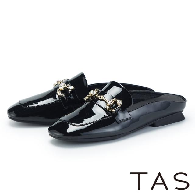 【TAS】鏡面漆皮馬銜釦平底穆勒鞋(黑色)