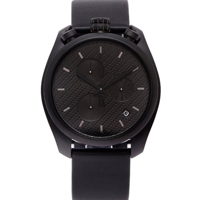 【Calvin Klein 凱文克萊】雅痞編織紋三眼計時男性手錶-黑面X黑色/44mm(K6Z574C1)