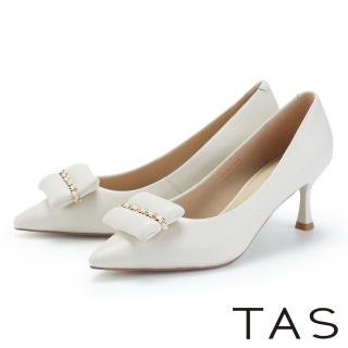 【TAS】泡棉鍊條羊皮尖頭高跟鞋(米白)