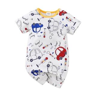 【JoyNa】短袖包屁衣 短袖寶寶連身衣 紅藍小汽車款 嬰兒服(造型款.春夏短袖)
