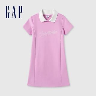 【GAP】女裝 Logo印花翻領短袖洋裝-粉色(888459)