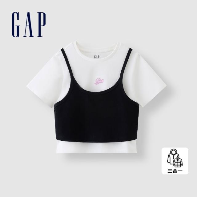 【GAP】女裝 Logo純棉短版圓領短袖T恤-白色(873959)