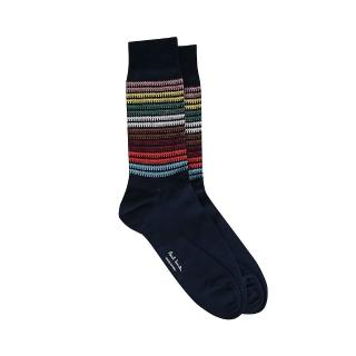 【Paul Smith】經典多色針織條紋棉質混紡長筒襪(深藍)