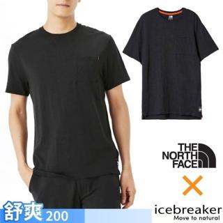 【Icebreaker】男 100%美麗諾羊毛 圓領短袖上衣_口袋_The North Face聯名款(IB0A56VV-001 黑)